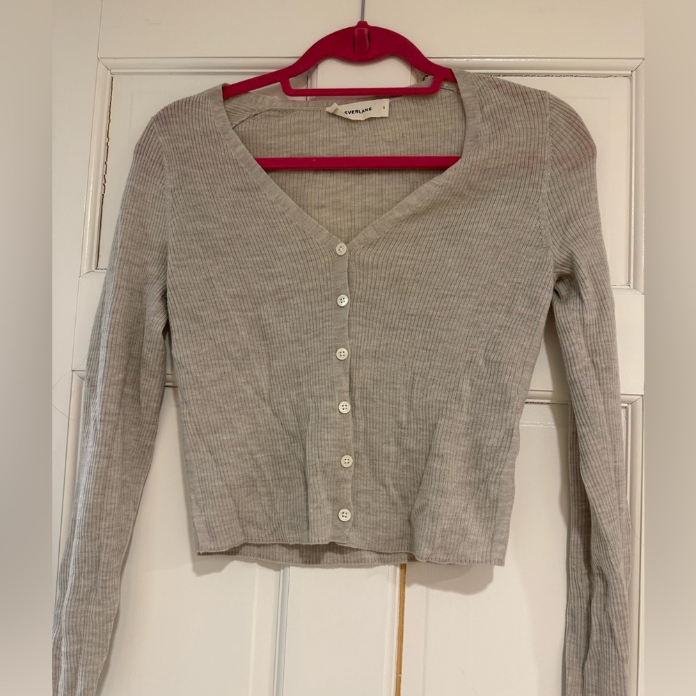 Everlane Light Gray Ribbed Knit Sweater